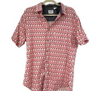 Rebel James & Charli Pink Flamingo Print Button Down Mens Short Sleeve Shirt L
